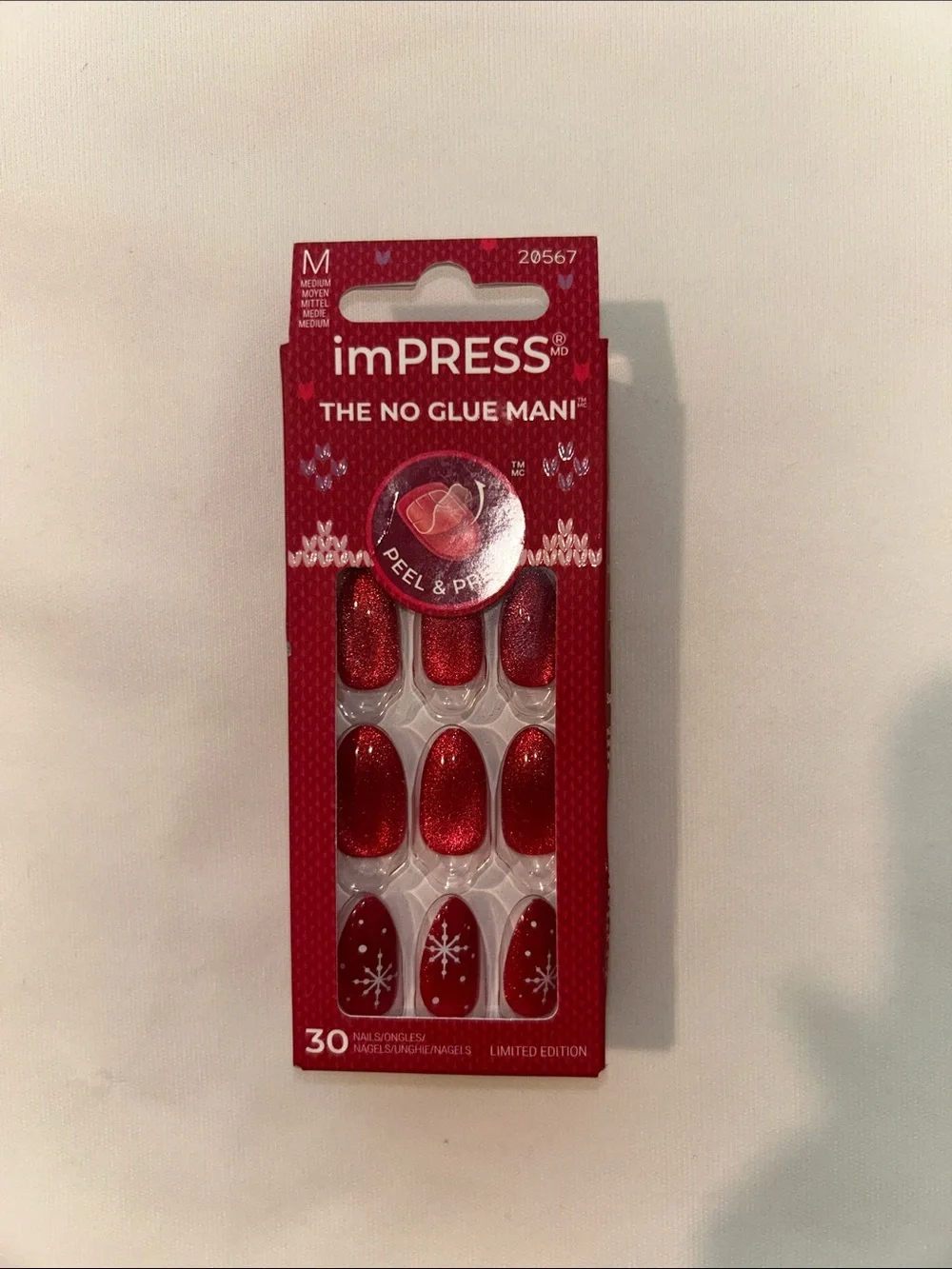 imPRESS Red Glitter Snowflake Press-On Nails